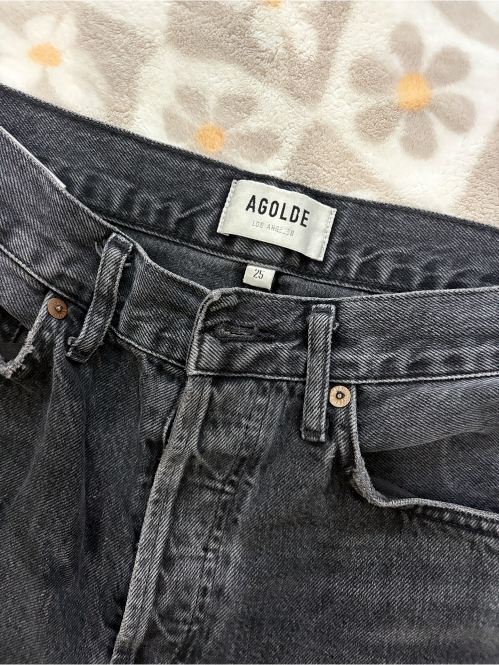 AGOLDE 90s Mid Rise Loose Jeans Photogram Washed Black Size 25